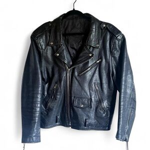 Vintage 90s Stefano Leather Biker Moto Jacket Black XL Men's Full Zip Lined